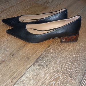 Sam Edelman leather flats black pointy toe animal print heel 8 1/2